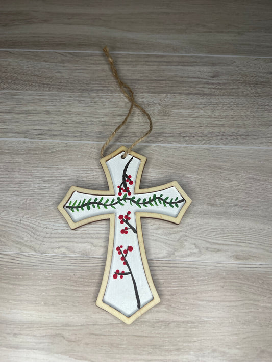 Wooden Cross Hand painted Ornament