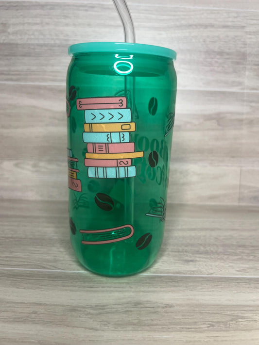 Books & Coffee Glass Cup